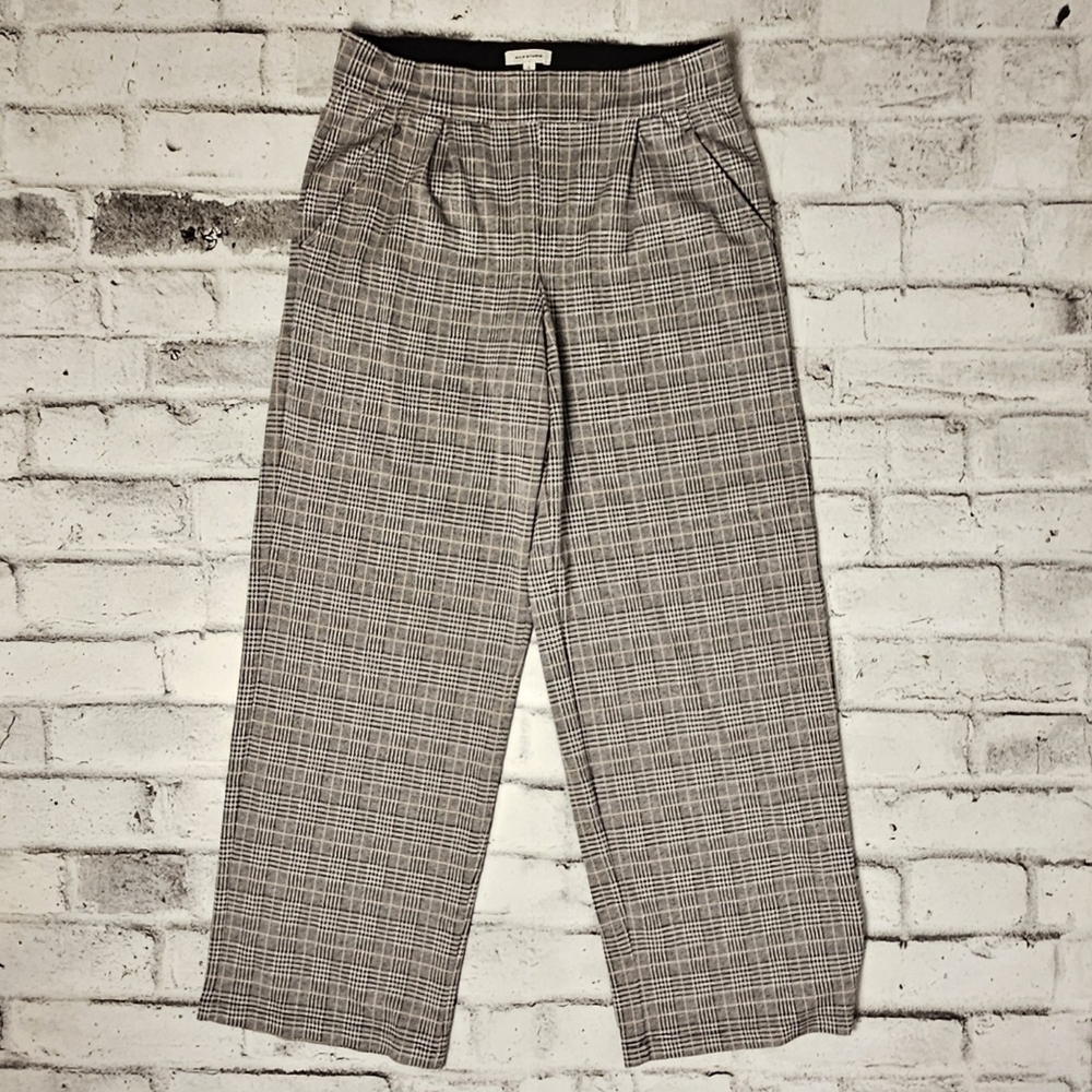 Max Studio Black White Plaid Wide Leg Trousers Womens Large Business Casual